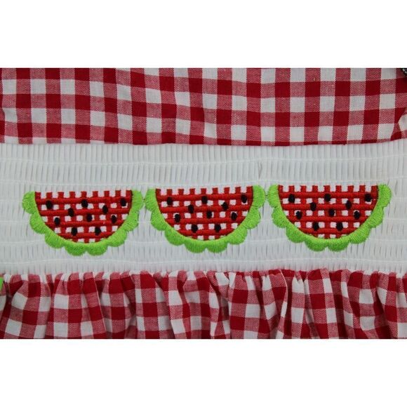 MARIE NICOLE CLOTHING RED/WHITE GINGHAM WATERMELON SMOCKED 3XS DRESS FITS LIKE 2 - Picture 3 of 11